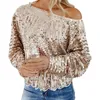 Women's T Shirts Women's T-Shirt Blouse Elegant Polyester Long Sleeve Sequined Top For Travel