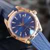41mm Date Aqua Terra 150m 220 52 41 21 03 001 Automatic Mens Watch Blue Texture Dial And Hands Rose Gold Case Rubber Strap Gent Wa292f
