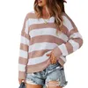 Kvinnor Spring Fall Patchwork Striped Stickad Sweater Jumper Pullovers Top O-Neck Full Sleeve Loose All Match S-XL Y1110