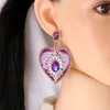 S2067 Bijoux de mode pelle coeur de pêche et boucles d'oreille en diamant coloré Rhinstone Stud coeurs