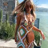 Cover Up Beach Long Colorful Swimsuit Handmade Summer Crochet wear Bathing Suit s Dress 210722