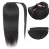 Ponytailの人間の髪の毛の包み、まっすぐなポニーテールの伸縮性のあるPonytail Extensions Remy Hair Ponytailsクリップ