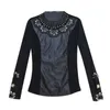 Autumn Sexy Lace Black Hollow Women Blouses and Tops Winter Warm Long Sleeve Mesh Patchwork Diamond Bottoming Shirts 7843 50 210527
