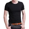 T 셔츠 스트레치 라이크라 꽉 티셔츠 슬림 카메인 남자 Tshirt 레저 여름 오 넥 반팔 코튼 남자의 검은 흰색 210329