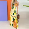 Summer Women Strap Dress Seaside Beach Holiday Style Floral and Leaves Print Sexy Hollow Out V Neck Midi Dress for Women 210521