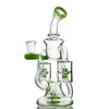 9 Inch Glass Bong Band Hookah Tube Heady Gree Purple Bongs Double Recycler 14mm Female Joint Water Pipes Propeller Percolater Oil Dab Rigs