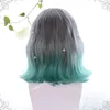 Synthetic Wigs MEIFAN Short Bob Color Lolita Ombre Anime With Air Bangs Natural Fake Hair Blue Green Lolite Cosplay Wig Tobi22