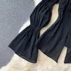 Damesmode Sexy Vierkante Hals Split Slim Shirt Lady Black Long Flare Sleeve Blusones de Mujer Blouse en Tops S403 210527
