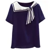 Verão Mulheres Curtas Mangas Listrado Sailor Camisa Senhoras Chiffon Shirts Blusa Tops Blusas 210428