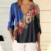 꽃 프린트 여성 T 셔츠 플러스 사이즈 5XL 2021 여름 V 넥 하프 슬리브 비치 셔츠 사무실 작업 셔츠 Blusas Feminina Tops X0628