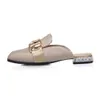 Mulheres Sapatos Deslizadores de Verão Fivela Glitter Flat com Causal Bling Square Dedo Do Teé Ouro Grande Tamanho 3-12 210517