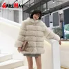 Plus Taille Vêtements d'extérieur d'hiver Furry Faux Manteau Femmes Col Haut À Manches Longues Fausse Veste Gilet Casual 210428