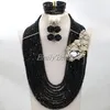 Brincos Colar Negro Nigeriano Casamento Africano Beads Jóias Conjuntos de Moda Traje 24 "Polegadas Atacado Alj336