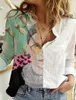 Женские блузки Рубашки 3D Цифровой символ Письмо Печать Повседневная Блузка 2021 Весна Осень Свободная кнопка Кардиган Длинные Рукавы Дамы Шир
