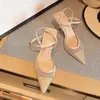 Sandales en cuir véritable talons hauts bride à la cheville chaussures pour femmes minces bout pointu mode pompes vente qualité