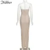 Nibber Summer Long Slim Solid Color Halterneck Dress Sleeveless Low-cut Cut Out Waist Design Elegant Goddess Style For Women Y0823