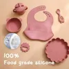 BPA GRATUIT Baby Silicone Vaisselle Dino étanche Plaque de dîner Sucker Bol à ventouse et cuillère Coupe de chat pour enfants G1210