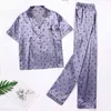 Sonbahar Kış Kışları İpek Saten Pamas Bayanlar Uzun Kollu Üst Göflek + Pantolon Dipleri Pijama Set Homewear Place Good Good Good Good Goodes PJ Setleri 211109