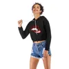 Koreanischer Stil Rote Lippen Schwarz Top Applikation Hoodies Herbst Sexy Kapuzenpullover Frauen Plus Größe Streetwear Persönlichkeit Pullover 210507