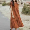 Women Elegant Ruffles Dress Summer Sundress Casual Short Sleeve Solid Party Vestido ZANZEA Vintage Kaftan Dresses Femme Robe X0629