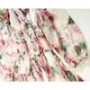 Moaayina Spring Sumperファッションデザイナードレス女性のドレス弓襟ローズ花柄エレガントな休暇シフォンドレスx0521