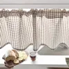 Gardin draperier tulle sheer bomull linne grid kort romerskt fönster för hem levande rum dekoration voile i köket café plaid