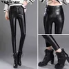 Autumn Winter women leather pants High elastic shiny trousers slim female pencil pantalon femme Plus size 211118