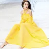 Off The Shoulder Evening Party Long Dress Maxi Chiffon Yellow Sleeve Summer Vestido Female Women 210603