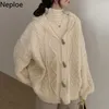 Neploe Winter Clothes Vintage Sweater Oversized Outwear Chic Knapp Hooded Stickad Ribbed Cardigan Loos Casual Sueter Coat 210422