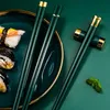 Essstäbchen, grün, japanisch, zum Essen von Sushi, Set, wiederverwendbar, koreanische Stäbchen aus Metall, Haushaltsgeschirr mit Geschenketui