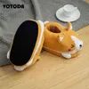 Home Slides Female Winter Plush Corgi Slippers Warm Women Floor Indoor Shoes Cute Funny Adult Slippers Flat Non-slip Flip Flops H1115