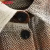 Tangada vrouwen bruin plaid dikke jassen jas losse lange mouwen zak dames elegante herfst winterjas 3r7 210609