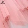 Summer Fashion Runway Pink Dress Women Dolcevita in maglia a più strati Patchwork asimmetrico Midi 210522