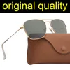 TOP Quality Square Metal Frame Mens Wome Sunglasses Women Fashion Sunglasses Brand Sun Glasses Eyeware Des Lunettes De Soleil Includes leather case