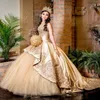 Vestido de 15 Anos Gold Quinceanera Dresses 2022 Applique in pizzo in rilievo Sweet 16 Abito da baldo