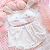 Winter Womens Pajamas Anime Cosplay Costume Cute Girls Kawaii Bra and Panty Set Pink White Velvet Sexy Sleepwear Nightgown 210830