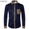 Camicia da uomo con stampa leopardata con taschino Camicia elegante da uomo a maniche lunghe da uomo Camicie con bottoni da uomo di marca Camisas Hombre USA 210714