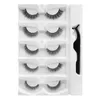 3D mink cílios auto-adesivos pestanas falsas 5 partes / conjunto 6 estilos luz macia pestanas falsificadas com kit de maquiagem de tweezer