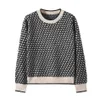 Women Geometric Khaki Knitted Sweater Casual Houndstooth Lady Pullover Female Autumn Winter Retro Jumper C-272 211018