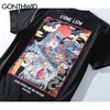 GONTHWID中国の石ライオンプリント街路壁Tシャツ2020メンズ原宿ヒップホップカジュアルストリートティーオスコットンTシャツトップスY0322