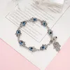 Antique Silver Plated Fatima Hand Blue Evil Eye Charm Stretch Bracelets with Small Bell