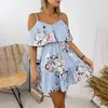 Casual Kleider Sexy Spaghetti Strap Off Schulter Blumendruck Mini Frau Kleid 2022 Sommer Weiße Rüschen Damen Für Frauen Robe