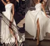 One Shoulder Simple Satin A Line Wedding Dresses For Brides With Long Chapel Train Boho Garden Bridal Gowns Sexy Split Side Sleeveless Modern Robes de Mariee AL9540
