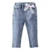 Голубой смычок мода девушки повседневные джинсы детские брюки весна осень детские дети девочек брюки p2030 211102