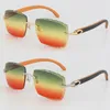 307 C Decoration Square Rimless Wood Shape Face Sunglasses Vintage Carving Lens Black Inside Orange Wooden Glasses Gold Metal Frame Eyewear arving en