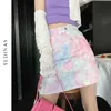 Yedinas Tie Dye Print Mini Skirt High Waist Female Sexy Pencil Skirts Casual Korean Streetwear Party Club Ladies Short 210527
