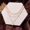 Famshin Bohemen Multi Layered Women's Pearl Coin Hanger Kettingen Vintage Gouden Kleur Lange Ketting Mode-sieraden