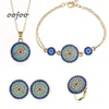 Boucles d'oreilles collier bohème démon oeil soleil fleur + anneau Bracelet quatre pièces ensemble rond yeux bleus turcs pour femmes bijoux