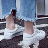 2021 New Fashion Women Shoes Casual High Platform Hole Pu Leather Striped Simple Women Casual White Shoes Sneakers Shoes Woman Y0907