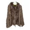 Colete de pele de coelho de malha natural com colarinho de guaxinim de manga comprida casaco de pele com tassel personalizado overcoat grande tamanho 210816